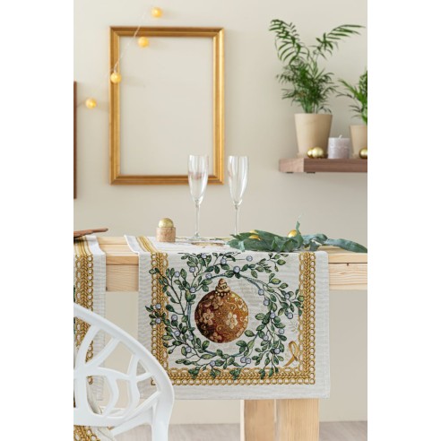 Jacquard table runner with Christmas baubles. 40x135 CANDLE