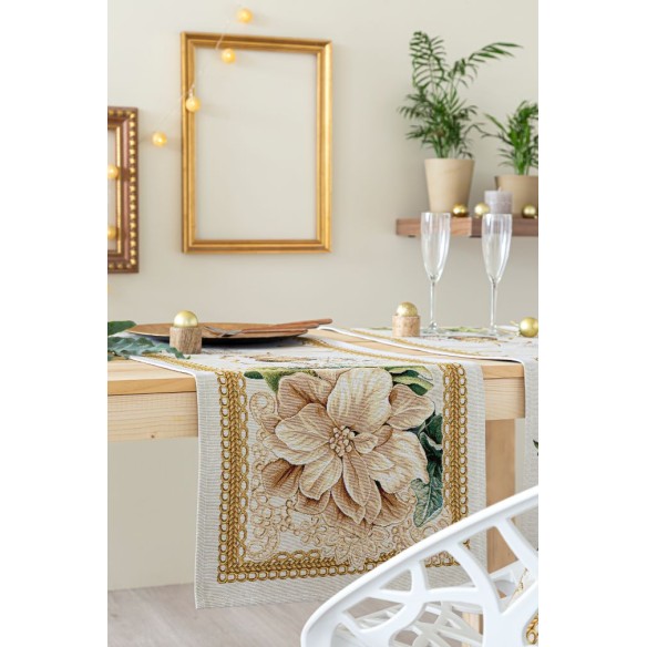 Camino de mesa de tejido jacquard  con bolas navideñas. 40x135 CANDLE