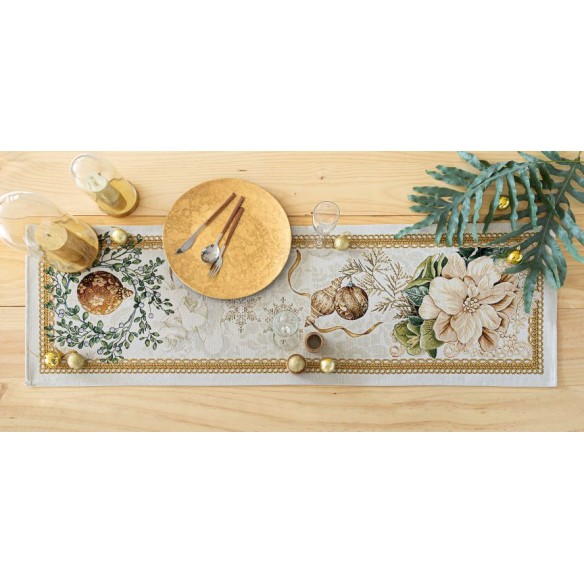 Jacquard table runner with Christmas baubles. 40x135 CANDLE