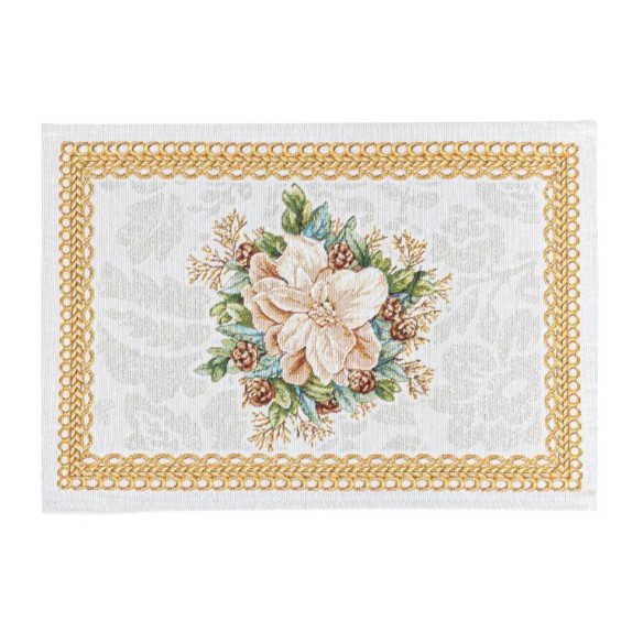 Set individual de mesa de tejido jacquard con flor central navideña. 30x45 CANDLE