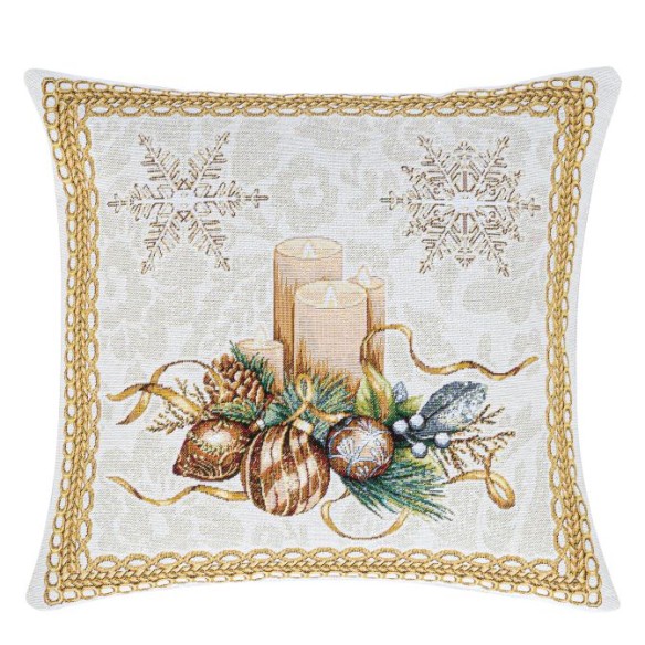 Cojin Jacquard con vela y bolas navideñas 45x45 CANDLE
