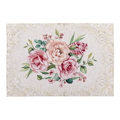 Jacquard placemat set with pink flower beige background. 30x45 PADUA