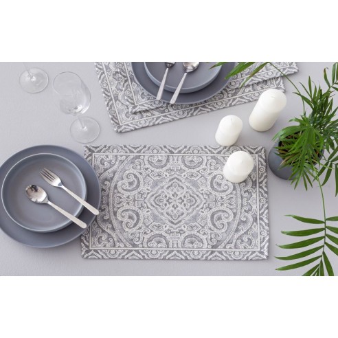 Jacquard placemat set with geometric motifs grey 30x45. MYKONOS C.6