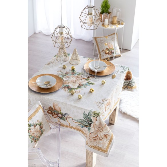 Jacquard tablecloth with Christmas motifs. CANDLE