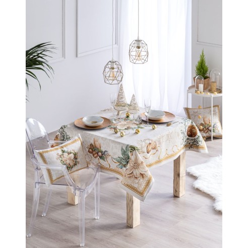 Jacquard tablecloth with Christmas motifs. CANDLE