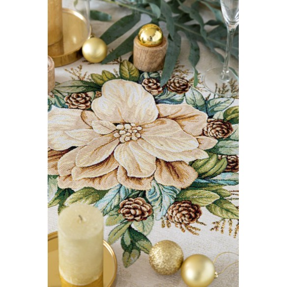 Jacquard tablecloth with Christmas motifs. CANDLE