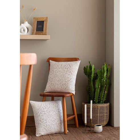 Cojin Jacquard geometrico beig 45x45 Mykonos c.4