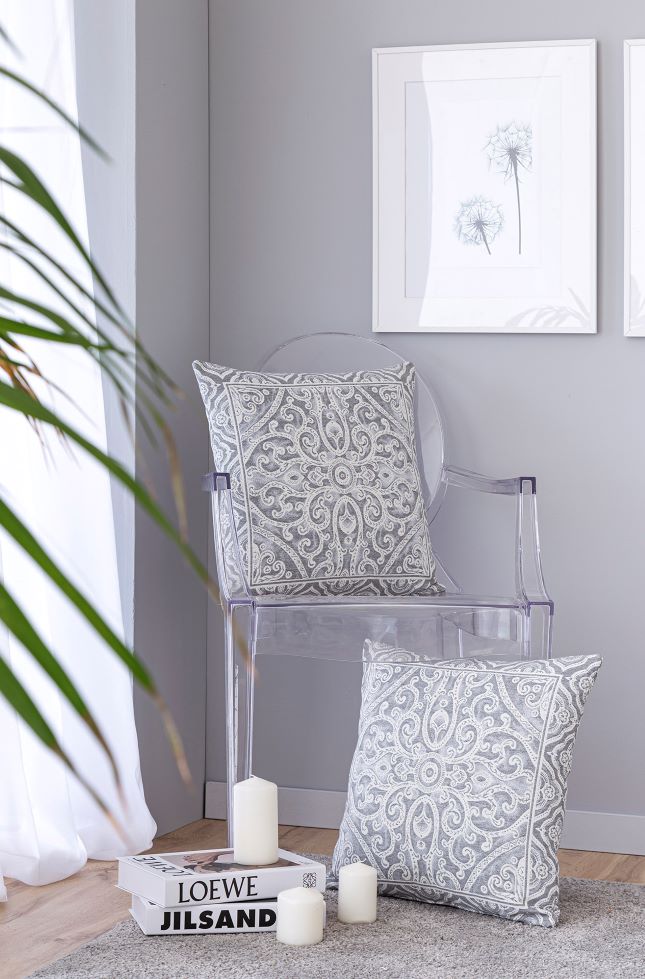 Cojin Jacquard geometrico gris 45x45 Mykonos c.6