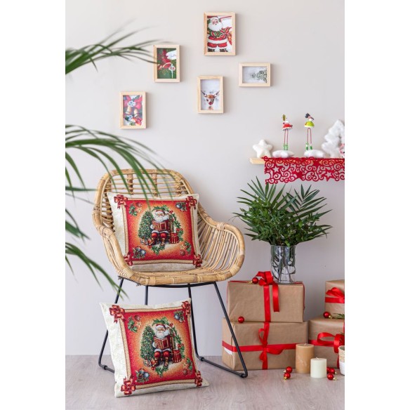 Cojin Jacquard rojo con Papa Noel. 45x45 CHRISTMAS