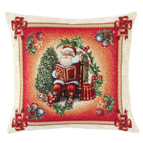 Red Jacquard cushion with Santa Claus. 45x45 CHRISTMAS