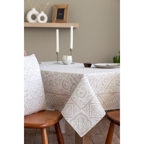 Jacquard tablecloth with geometric motifs MYKONOS Beige