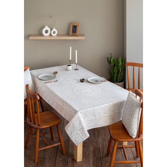 Mantel de mesa de tejido Jacquard con motivos geometricos MYKONOS Beig