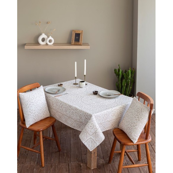 Jacquard tablecloth with geometric motifs MYKONOS Beige
