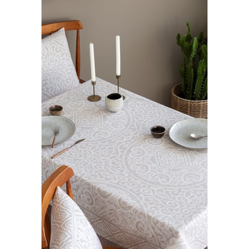 Jacquard tablecloth with geometric motifs MYKONOS Beige