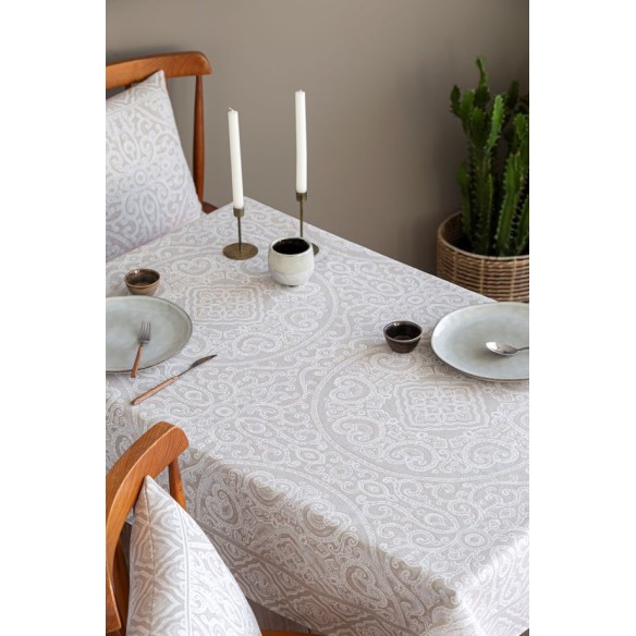 Jacquard tablecloth with geometric motifs MYKONOS Beige