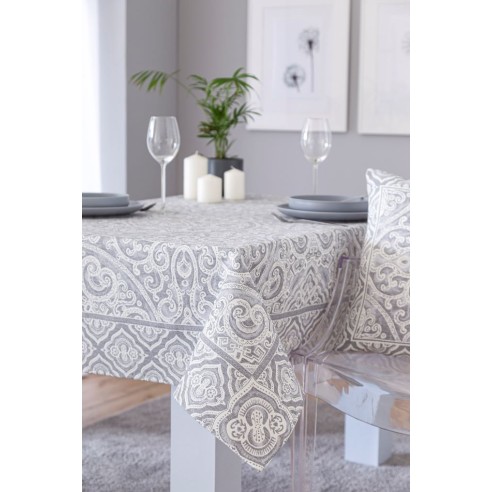 Mantel de mesa de tejido Jacquard con motivos geometricos MYKONOS Gris