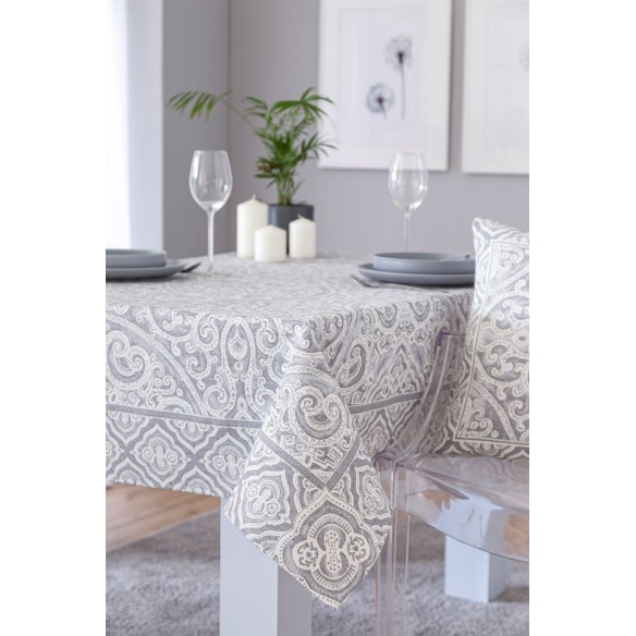Mantel de mesa de tejido Jacquard con motivos geometricos MYKONOS Gris