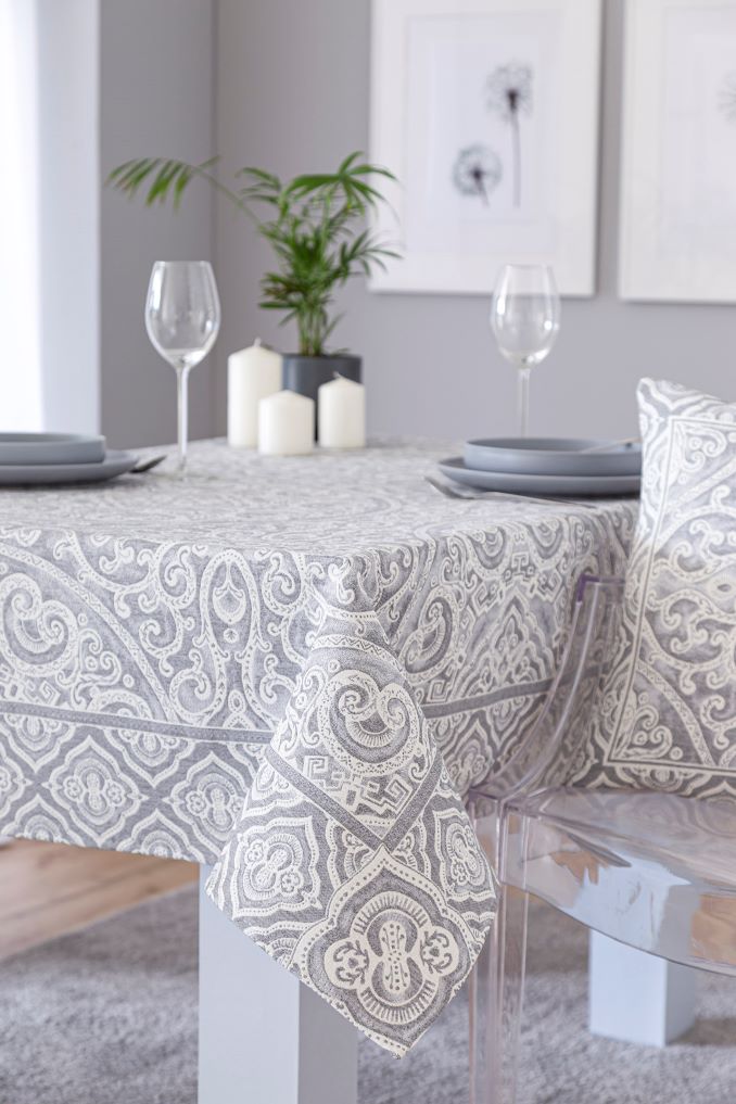 Mantel de mesa de tejido Jacquard con motivos geometricos MYKONOS Gris