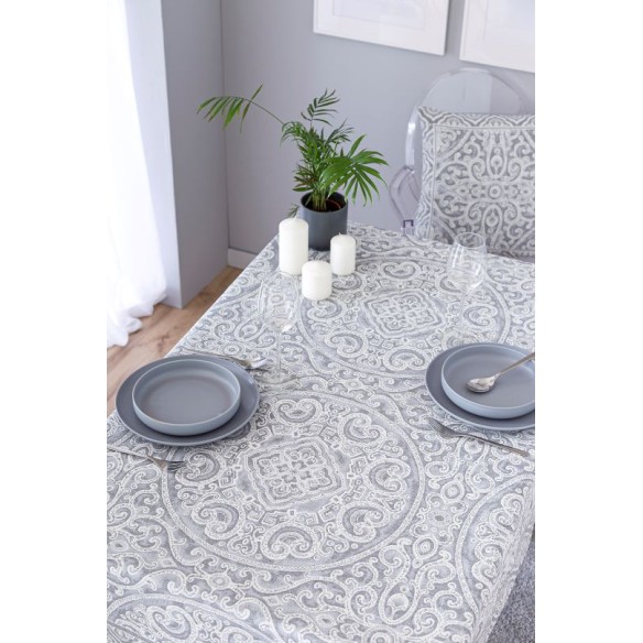 Jacquard tablecloth with geometric motifs MYKONOS Grey
