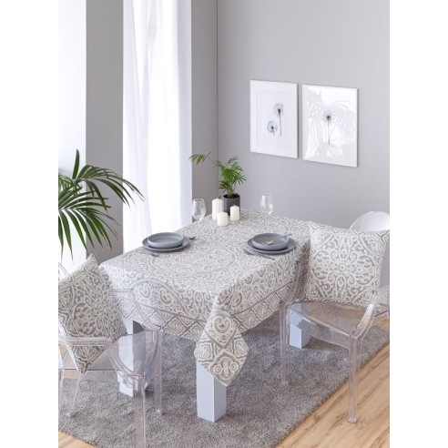 Mantel de mesa de tejido Jacquard con motivos geometricos MYKONOS Gris