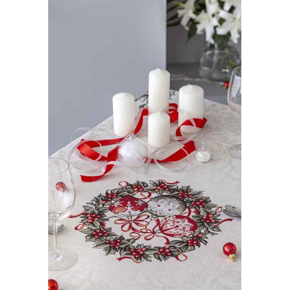 Mantel de mesa de tejido Jacquard con ponsodia y corona de Navidad KRIS