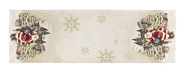 Camino de mesa de tejido jacquard  con Papa Noel y ciudad navideña 40x135. VILLAGE