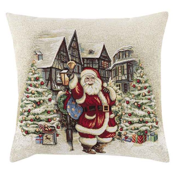 Cojin Jacquard con Papa Noel y ciudad navideña. 45x45 VILLAGE