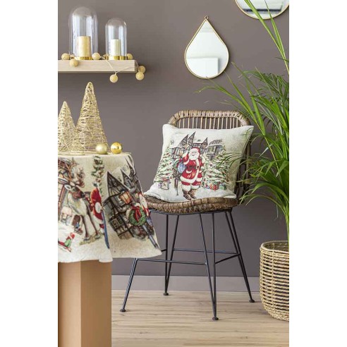 Cojin Jacquard con Papa Noel y ciudad navideña. 45x45 VILLAGE