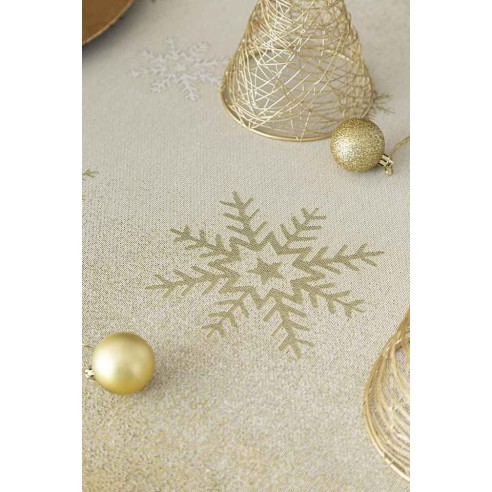 Jacquard tablecloth with Santa Claus and Christmas village. VILLAGE