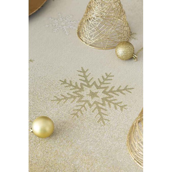 Jacquard tablecloth with Santa Claus and Christmas village. VILLAGE