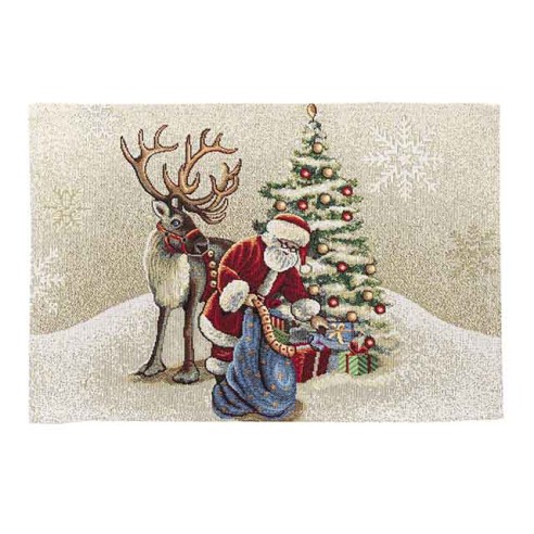 Set individual de mesa de tejido jacquard con Papa Noel y reno. 30X45 VILLAGE