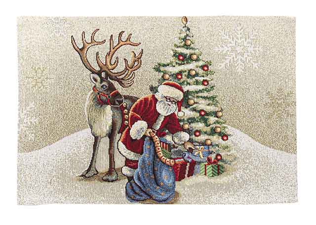 Jacquard placemat set with Santa Claus and reindeer. 30x45 VILLAGE