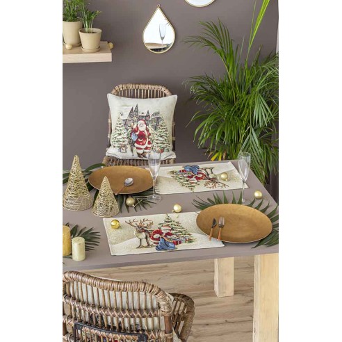 Set individual de mesa de tejido jacquard con Papa Noel y reno. 30X45 VILLAGE