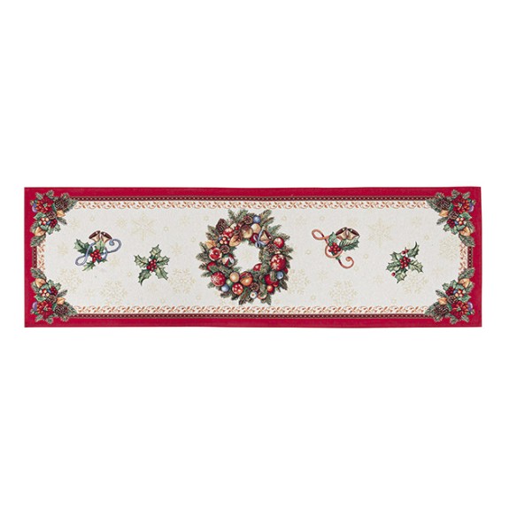 Jacquard table runner with wreath and Christmas motifs. 40x135 FIDELITY
