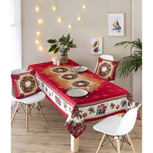 Jacquard tablecloth with wreath and Christmas motifs FIDELITY