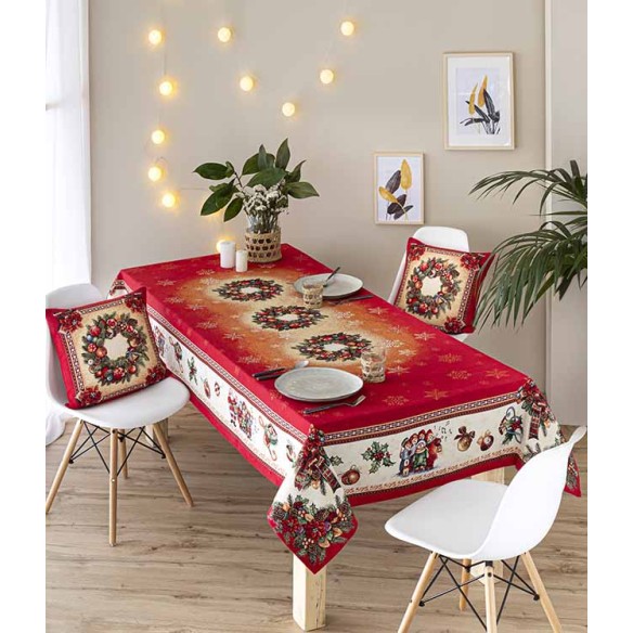 Jacquard tablecloth with wreath and Christmas motifs FIDELITY