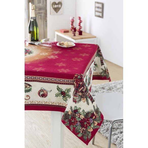 Jacquard tablecloth with wreath and Christmas motifs FIDELITY
