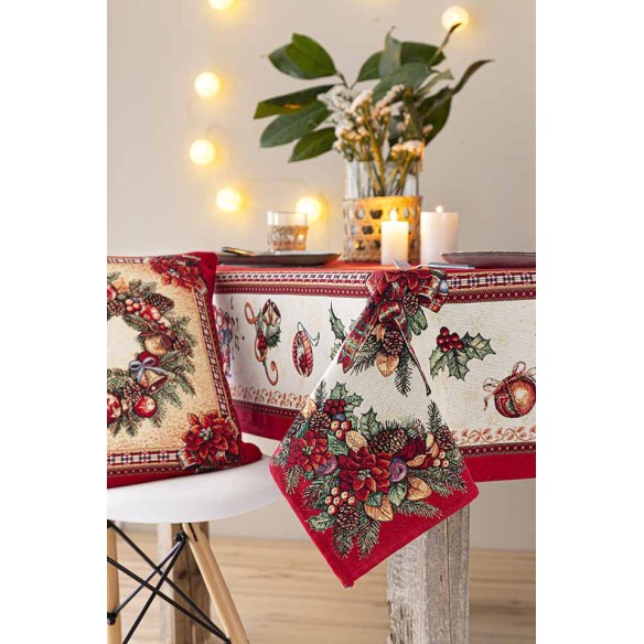 Jacquard tablecloth with wreath and Christmas motifs FIDELITY