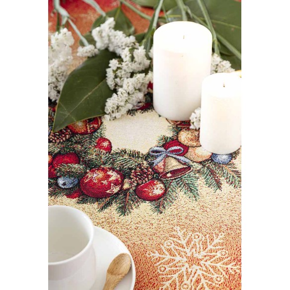 Mantel de mesa de tejido Jacquard con corona y motivos navideños FIDELITY