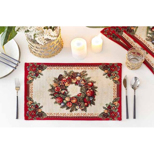 Set individual de mesa de tejido jacquard con corona y motivos navideños 30x45 FIDELITY