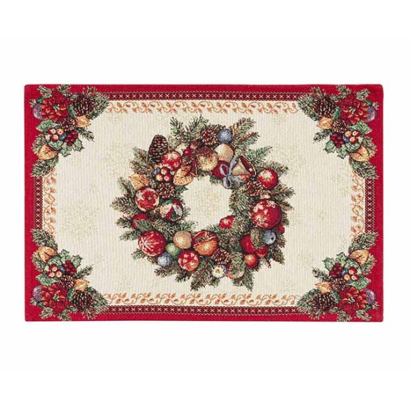 Set individual de mesa de tejido jacquard con corona y motivos navideños 30x45 FIDELITY