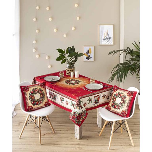 Mantel de mesa de tejido Jacquard con corona y motivos navideños FIDELITY
