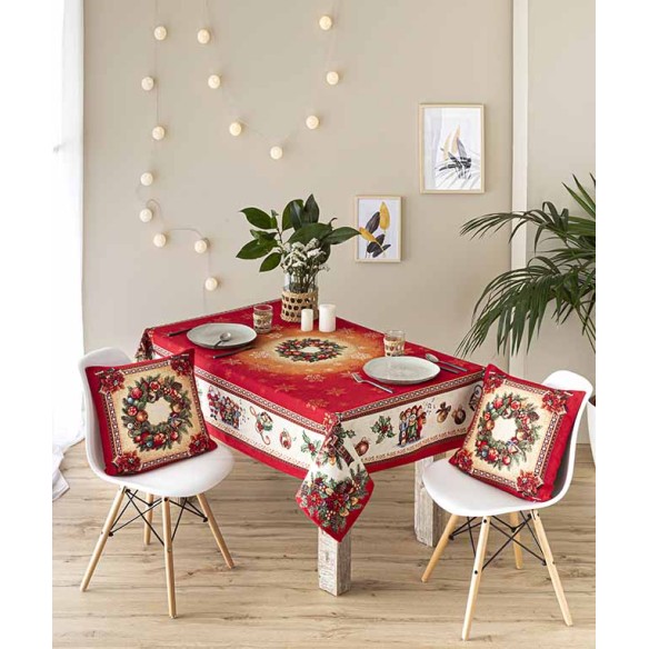 Mantel de mesa de tejido Jacquard con corona y motivos navideños FIDELITY