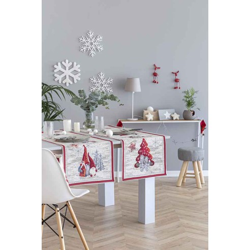 Camino de mesa de tejido jacquard  con Gnomos Navideños. 40x135 GNOMOS