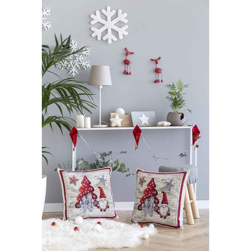 Cojin Jacquard con Gnomos Navideños. 45x45 GNOMOS