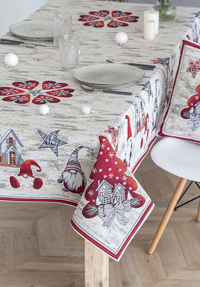 Mantel de mesa de tejido Jacquard con Gnomos Navideños GNOMOS