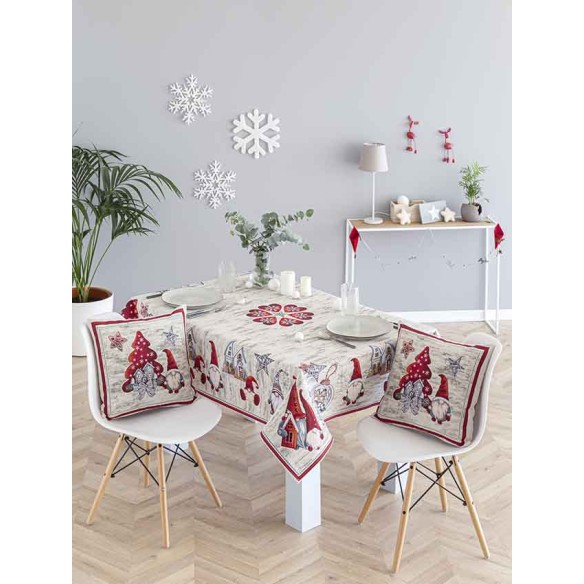 Jacquard tablecloth with Christmas Gnomes GNOMOS