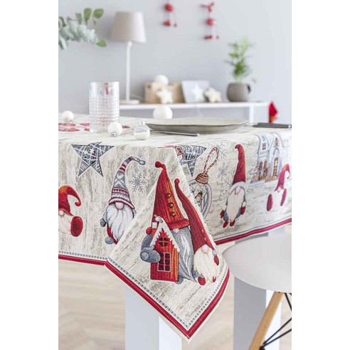 Jacquard tablecloth with Christmas Gnomes GNOMOS