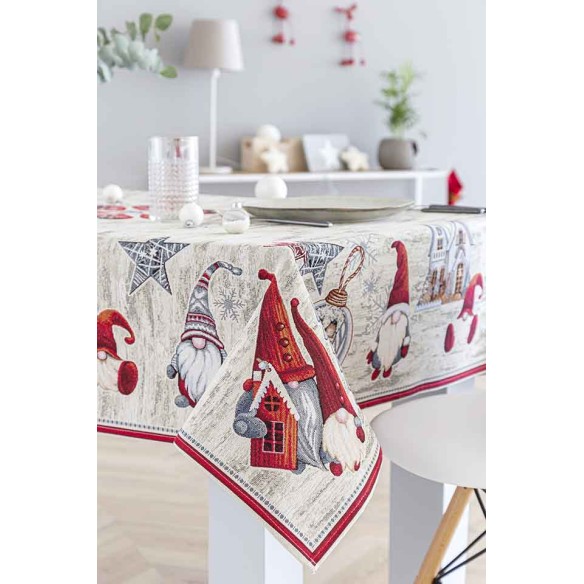 Jacquard tablecloth with Christmas Gnomes GNOMOS