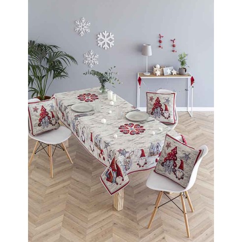 Jacquard tablecloth with Christmas Gnomes GNOMOS